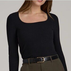 Long Sleeve Ribbed Squareneck Top for Tall Women in Navy - Large Tall
